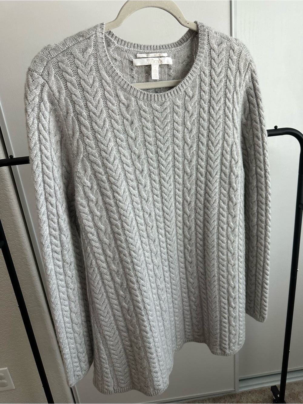100% Cashmere Nordstrom Collection Light Gray Cable Knit Sweater